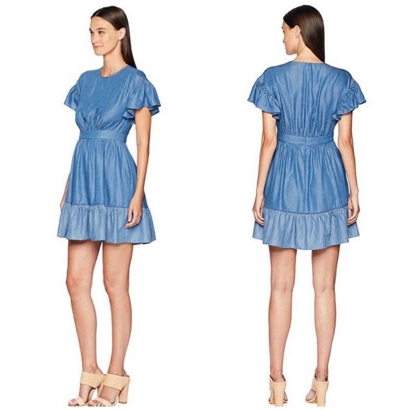 kate spade Dresses & Skirts - NEW KATE SPADE Chambray Fluffer Sleeve Ruffle Hem Indigo Mini Dress size 8